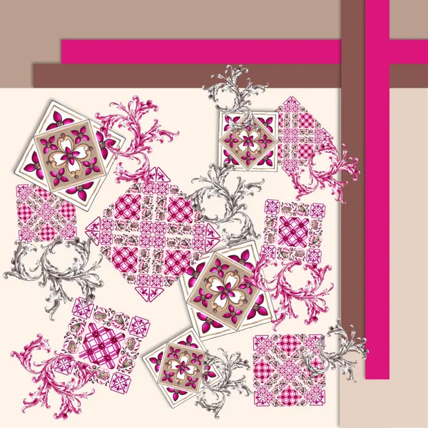 Renkli motiflere sahip soyut eşarp tasarımı