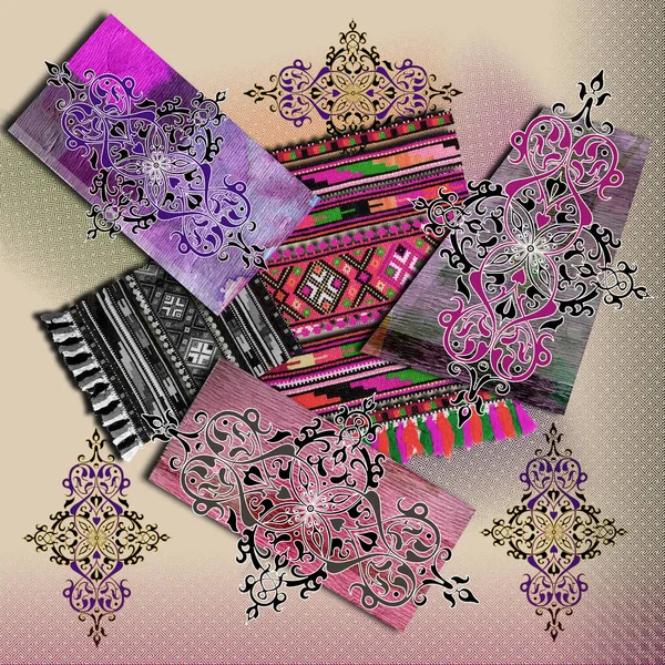 Renkli motiflere sahip soyut eşarp tasarımı