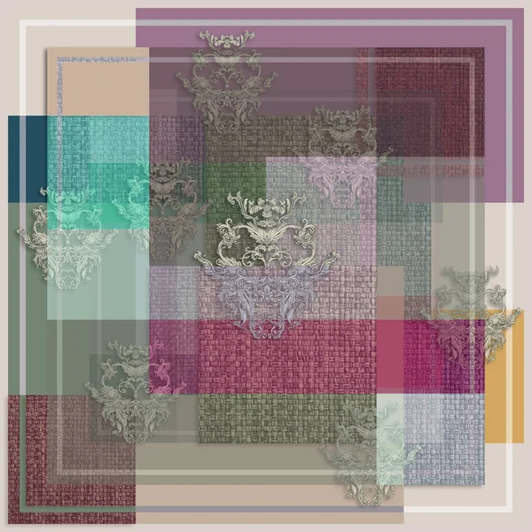 soyut renkli eski desenli eşarp tasarımı