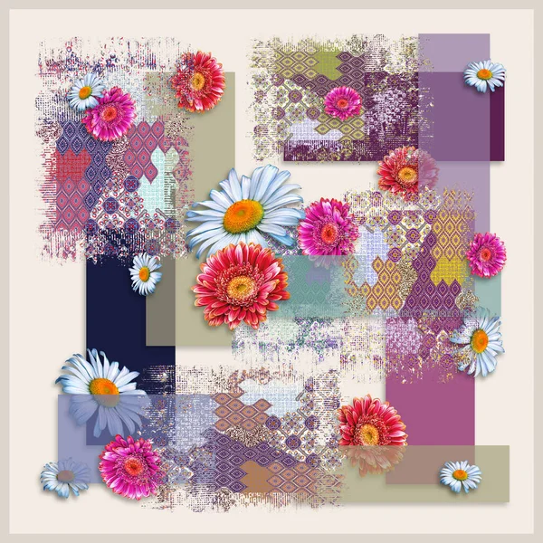 soyut renkli çiçek eşarbı tasarımı