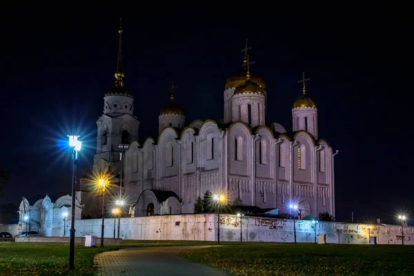 Владимир Росія Вересня 2018 Cathedralassumption Пресвятої Богородиці Ніч — стокове фото