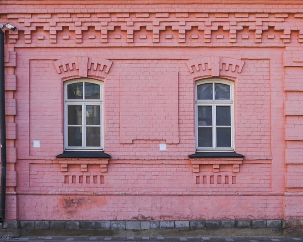 Vintage Architecture Classical Facade Red Brick Building Two Windows Front — Stock Photo, Image