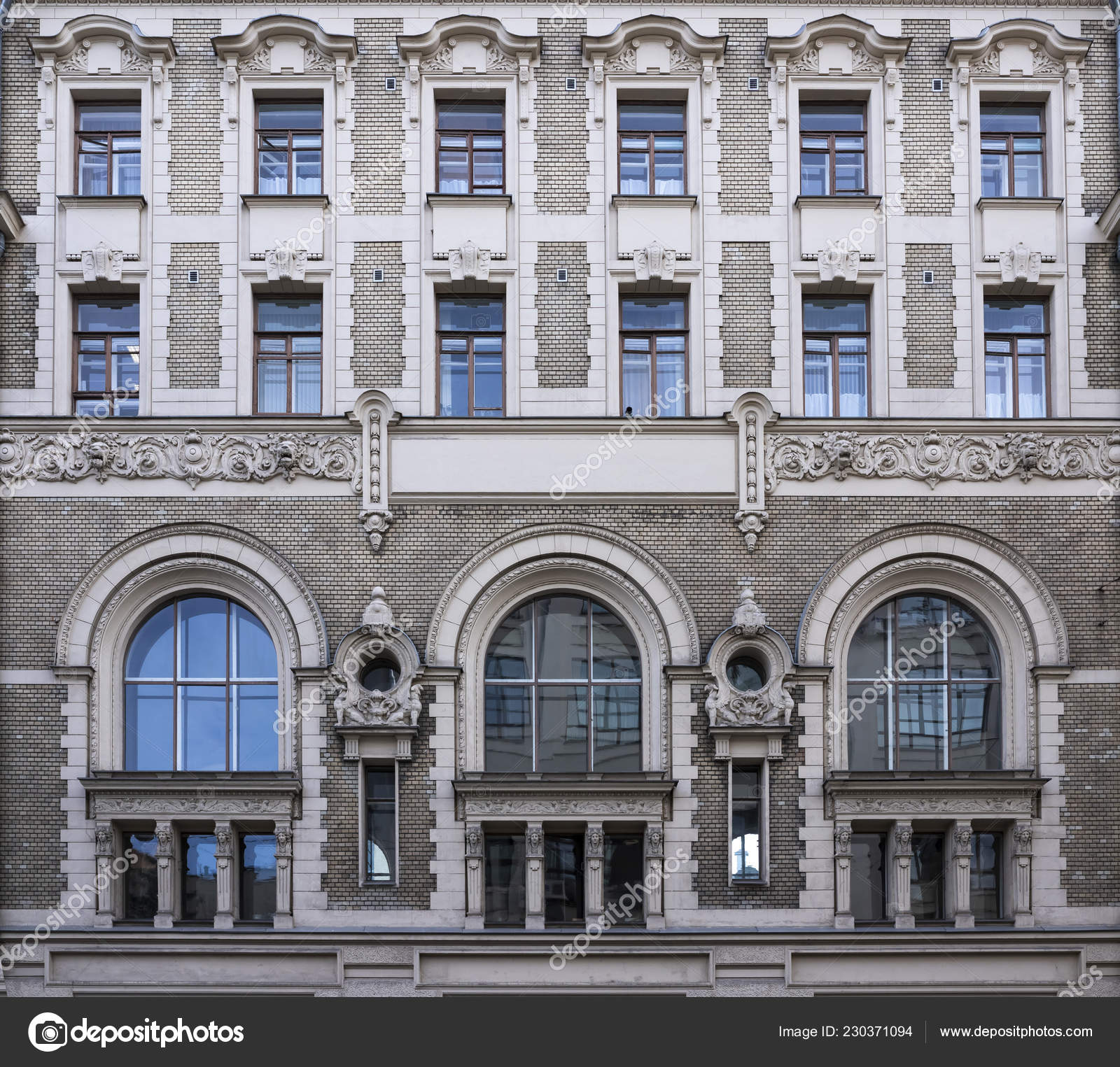 Vintage Architecture Classical Facade Art Nouveau Front View Close