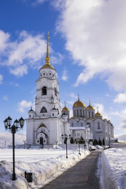 Vladimir, Rusya - 26 Şubat 2019: Cathedralassumption bakire Meryem. 12. yüzyılda antik mimari anıt