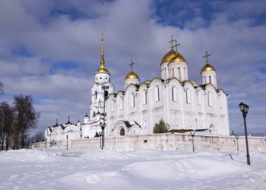 Vladimir, Rusya - 26 Şubat 2019: Cathedralassumption bakire Meryem. 12. yüzyılda antik mimari anıt