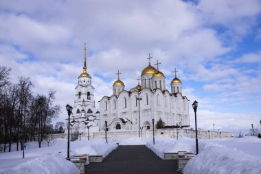Vladimir, Rusya - 26 Şubat 2019: Cathedralassumption bakire Meryem. 12. yüzyılda antik mimari anıt