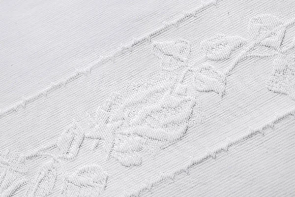 Textura Tecido Pique Algodão Branco Com Padrão Borda Fllower — Fotografia de Stock