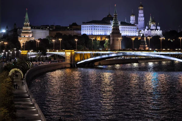 Moskauer Landschaft Mit Fluss Kreml Und Brücke Nachtsicht Russland — Stockfoto