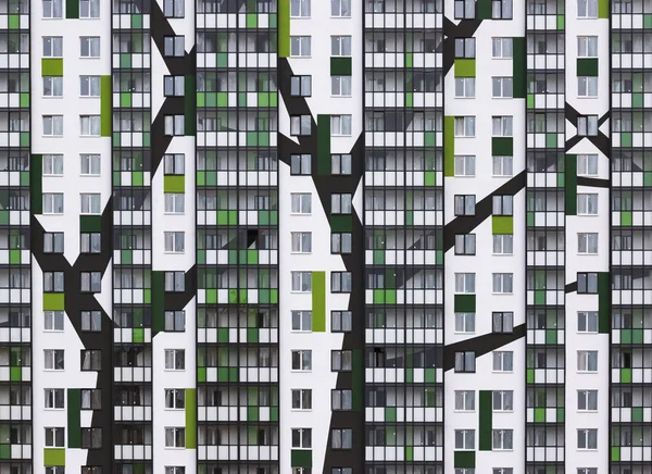Современная Архитектура Белый Зеленый Фасад Высотного Жилого Здания Вид Спереди — стоковое фото