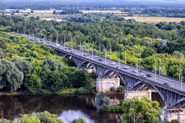 Paisaje Aéreo Con Río Puente Vial — Foto de Stock