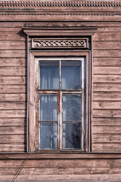 Old Window Old Wooden House Front View — Stock Photo, Image