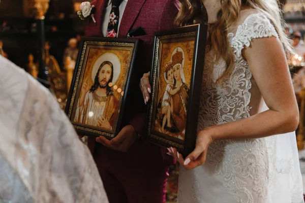 Pictogrammen Handen Van Bruid Bruids Tijdens Bruiloft — Stockfoto
