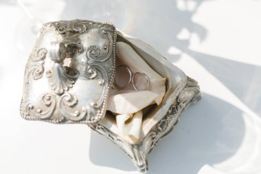 Içinde alyanslar ile küçük bir kutu