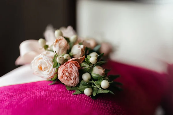 Roses Peonies Bouquet Pink Background Floral Decoration Wedding Decoration High — Stock Photo, Image
