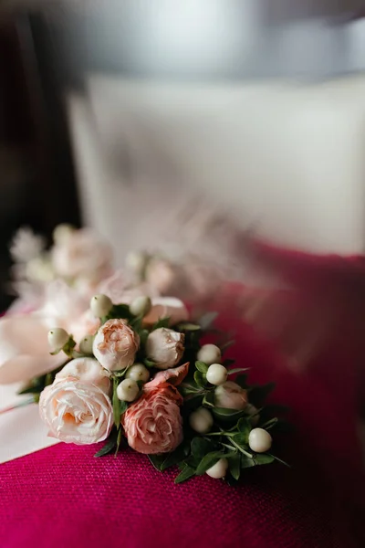 Flowers Decoration Pink White Roses Table Restaurant Wedding Wedding Decoration — Stock Photo, Image