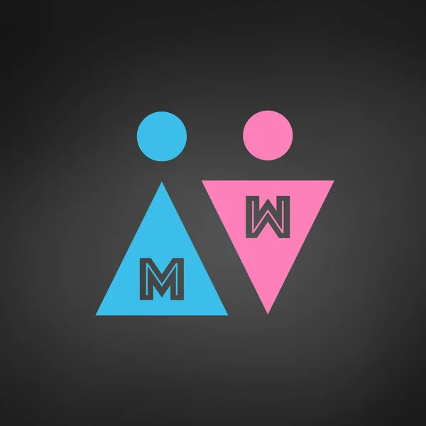 문자로 두 개의 벡터 아이콘입니다. 남성과 여성의 성별 서명 한다입니다. 남녀입니다. 블루와 핑크 색상입니다. 벡터 일러스트 레이 션 검은 배경에 고립. — 스톡 벡터