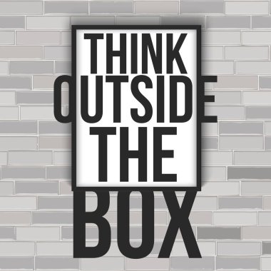 Tuğla duvara çerçeveli kavramı kutu dışında düşünün. Beyaz arka plan üzerinde izole vektör çizim.