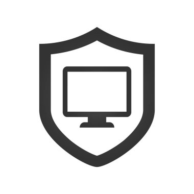 Bilgisayar koruma vektör simgesi beyaz arka plan üzerinde düz simgesi izole kalkan simgesi, pc güvenlik, güvenlik duvarı teknolojisi, gizlilik güvenlik illüstrasyon clipart fikri ile korunan.