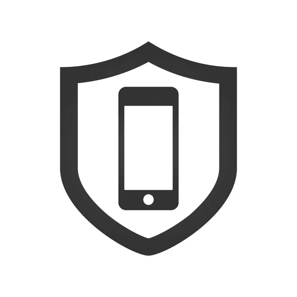 Ilustración de un icono de escudo con un teléfono inteligente, ilustración vectorial . — Vector de stock