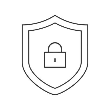 Kilit anahat simgesi ile güvenlik kalkanı. Mobil kavramı ve web tasarım için doğrusal stili işaret. Kalkan asma kilit basit çizgi vektör simgesi. Sembol, logo illüstrasyon. Piksel mükemmel vektör grafikleri.