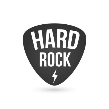 Hard Rock rozet veya etiket. gitar çekme aracı. Hard rock müzik grubu festival parti tabela, baskılar ve pullar için. vektör çizim.