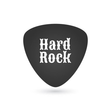 Hard Rock rozet veya etiket. gitar çekme aracı. Hard rock müzik grubu festival parti tabela, baskılar ve pullar için. vektör çizim.