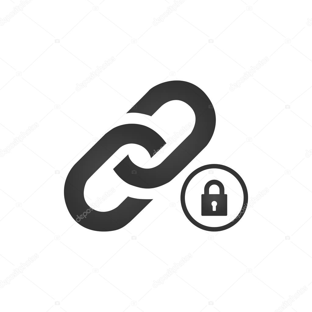 Link Icon with lock. protected link concept. vector illustration isolated on white background