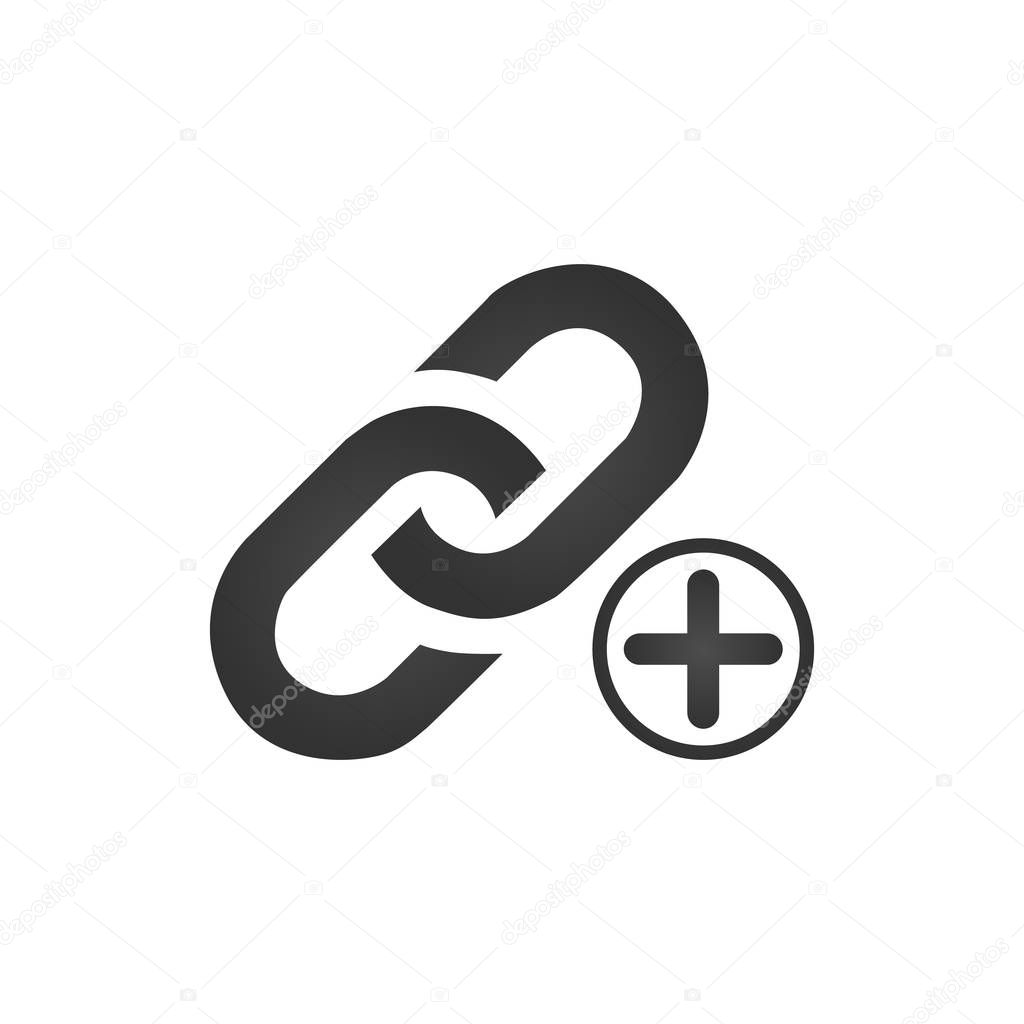 Link Icon with plus or cross sign. add new link concept. vector illustration isolated on white background