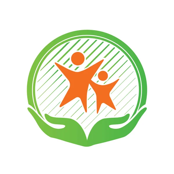 Barn Care Center Logo Design Händer Som Håller Barn Vektorillustration — Stock vektor
