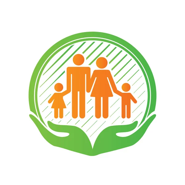 Family Care Center Logo Design Mãos Segurando Crianças Pais Ilustração —  Vetores de Stock