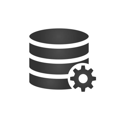 Veritabanı, sunucu izole düz Web mobil simgesiyle dişli simgesini. Modern arka plan üzerinde izole vektör çizim.