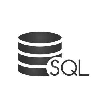 SQL veritabanı, sunucu izole düz Web mobil simgesini Sql kelime ile. Modern arka plan üzerinde izole vektör çizim.