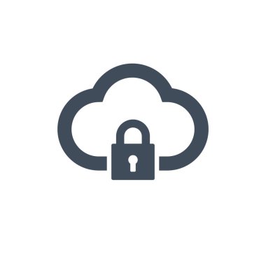 Bulut bilgi işlem kilit simgesi üzerinde temiz arka plan izole. Bulut koruma simgesi. Bulut güvenlik kavramı. Düz tasarım. Vektör çizim