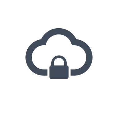 Bulut bilgi işlem kilit simgesi üzerinde temiz arka plan izole. Bulut koruma simgesi. Bulut güvenlik kavramı. Düz tasarım. Vektör çizim