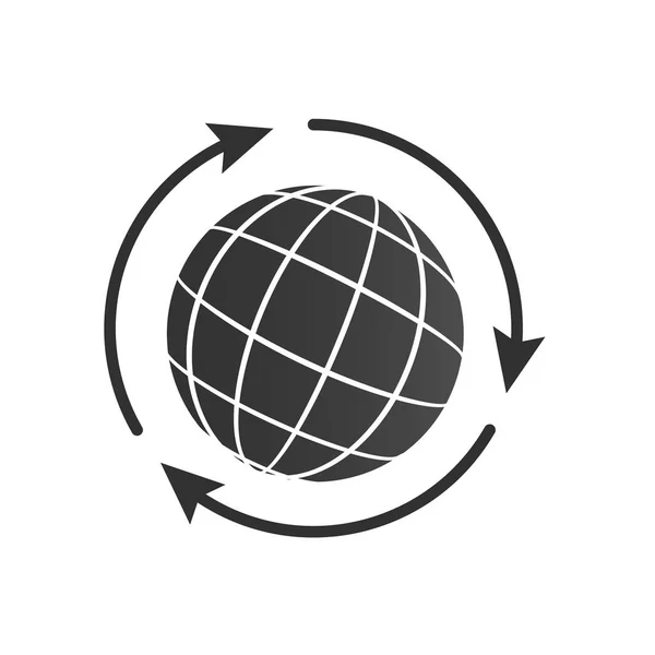 Wereldbol met drie pijlen rond pictogram voor web en mobiel, moderne minimalistische plat design. vectorillustratie. — Stockvector
