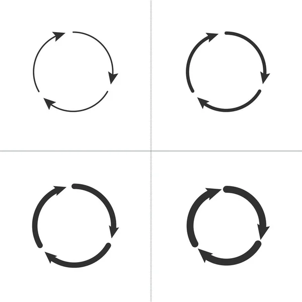 Three circle clockwise arrows black icon set. vector illustration isolated on white background. — Stock Vector
