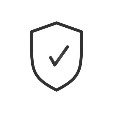 Onay işareti simgesiyle kalkan. Beyaz arka plan üzerinde izole vektör çizim