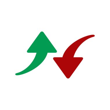 Kırmızı ve yeşil okları simge. Beyaz arka plan üzerinde izole vektör çizim. Yukarı ve aşağı hareket semboller. Kriz ve başarı kavramı