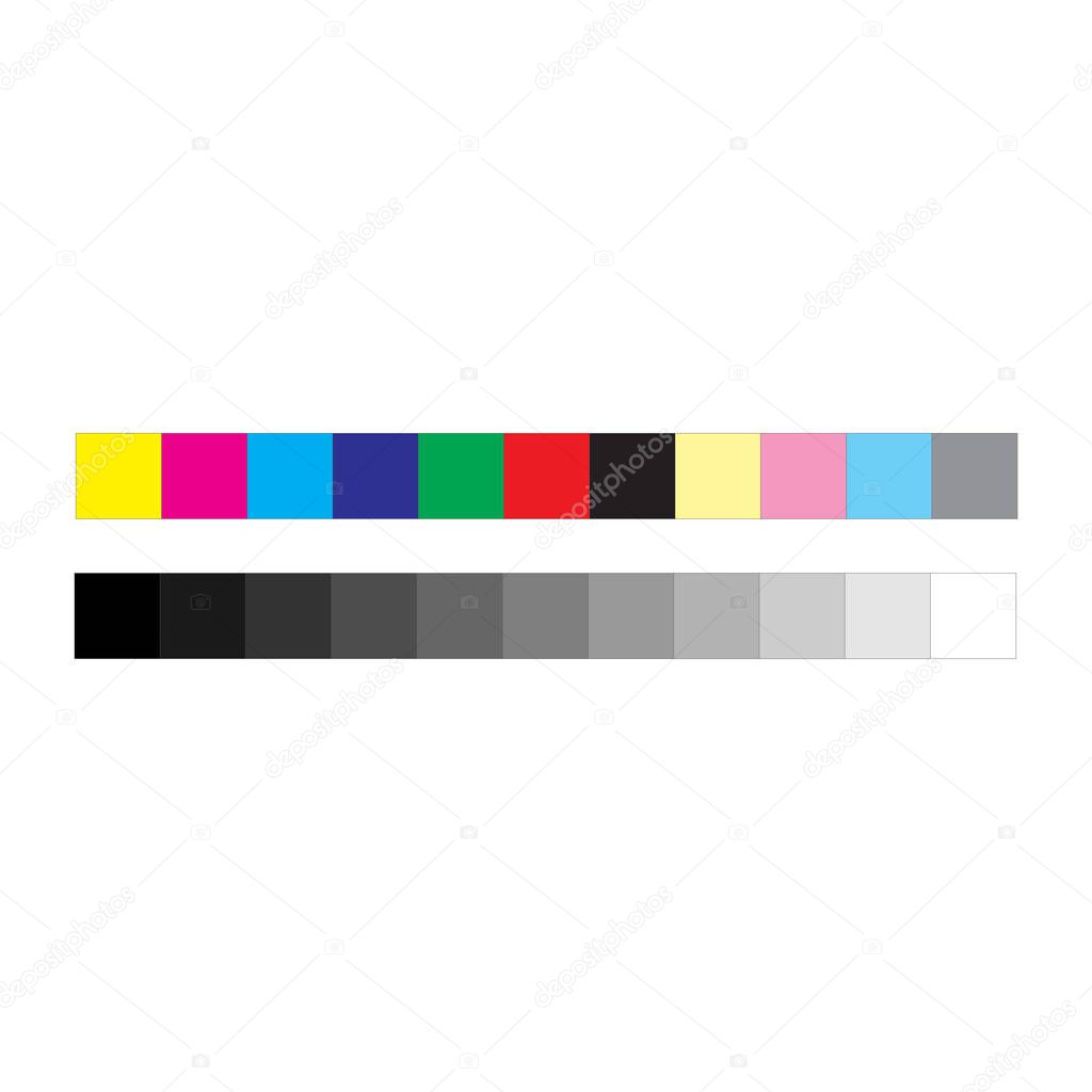 CMYK press marks color and greyscale bar, vector illustration isolated on white background