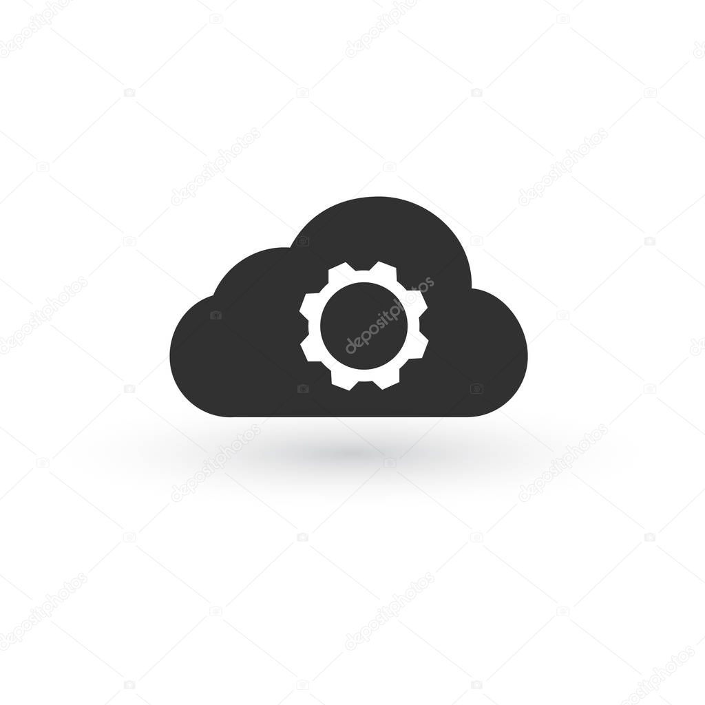 Cloud storage settings linear icon. Web hosting preferences. Cloud computing with cogwheel contour symbol. Vector illustration isolated on white background