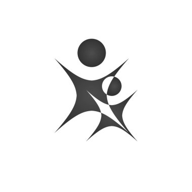 Logo yetişkin ve çocuk. İki kişi. Eğlenceli. Üç kişi. Mobil uygulamalar için simge. İnsanlar dans. .Vector illüstrasyon.