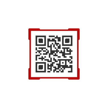 ürün bilgileri, reklam veya e-ödeme kırmızı kare etiketine QR kodunu içerir. vektör çizim üzerinde beyaz izole