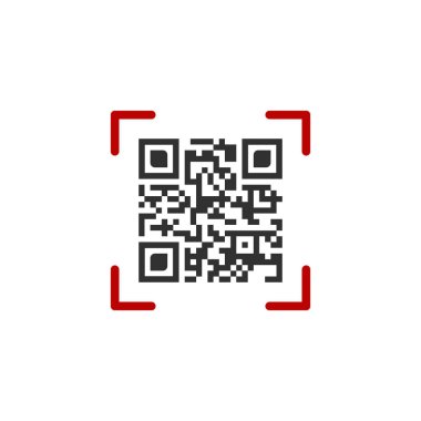 Kırmızı çerçeve tarama Qr code vektör Illustration. vektör çizim üzerinde beyaz izole