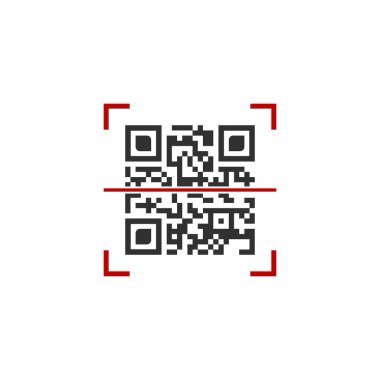 Kırmızı çerçeve tarama Qr code vektör Illustration. vektör çizim üzerinde beyaz izole