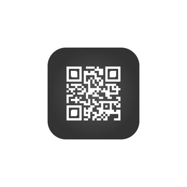 QR kod işareti yaratıcı uygulama tarama kodu sembolü. Yuvarlak kare düğme. Vektör çizim üzerinde beyaz izole