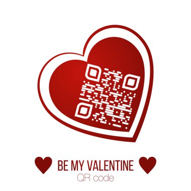 Vektör çizim olmak My Valentine metin Qr kod beyaz zemin üzerine kırmızı kalp içinde. Sevgililer etiket, tebrik kartı, aşk mesajı, t-shirt grafik, aşk etiket kullanılabilir.