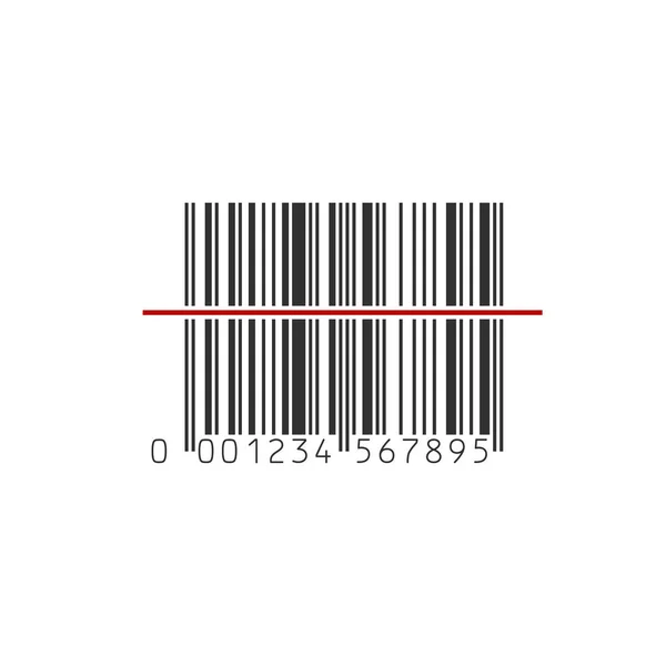 Barcode Scanner Pictogram Vectorillustratie Zwarte Barcode Met Rode Laserlicht Geïsoleerd — Stockvector