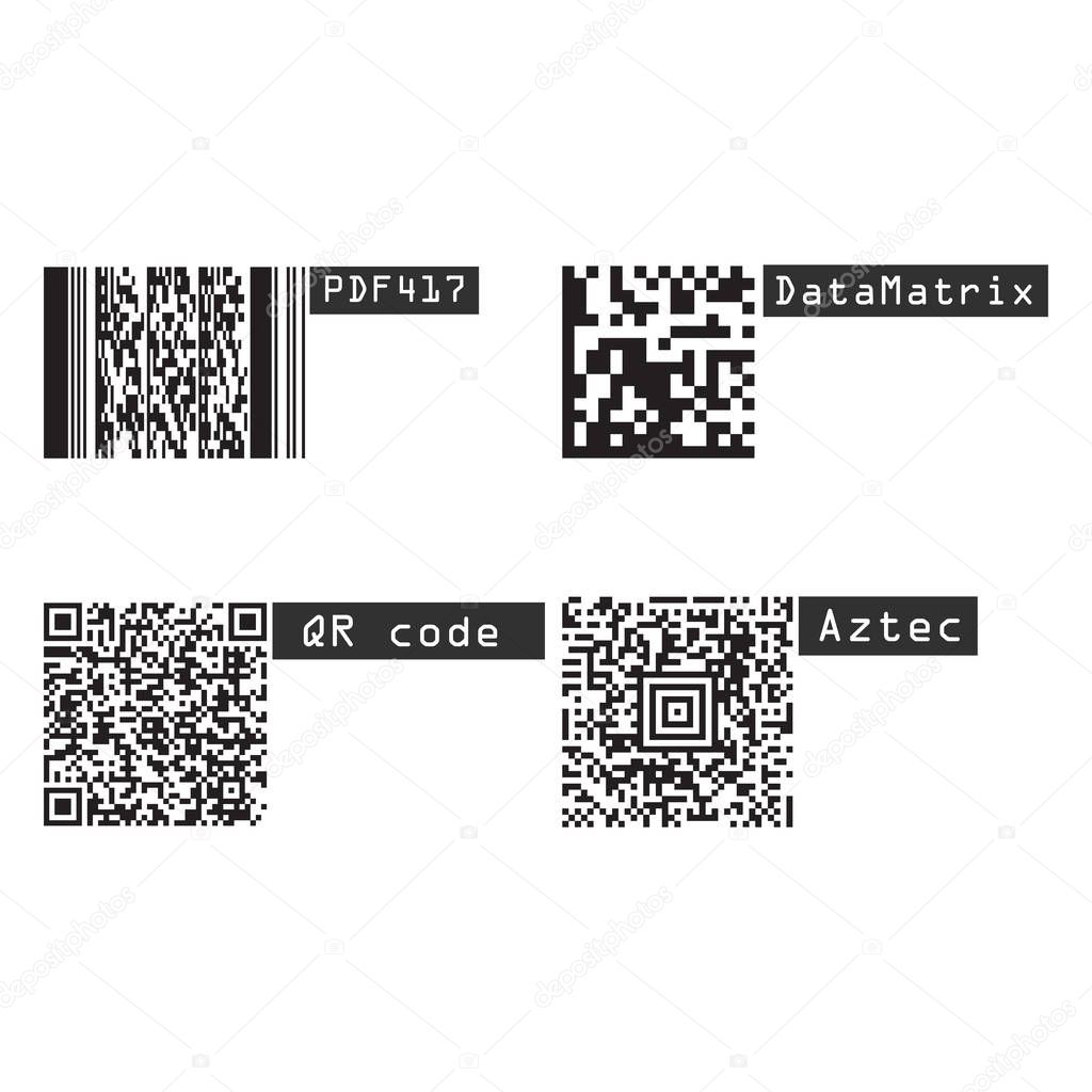 Universal product code barcode types realistic set vector illustration isolated on white