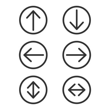 Daire Icon set ok. Farklı yön okları ile yuvarlak simgeler koleksiyonu. Düzenlenebilir inme. Vektör çizim üzerinde beyaz izole