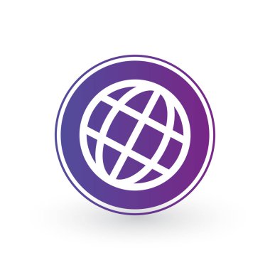 Dünya simge mor bir dairede. Minimalist tasarımı. Vektör çizim üzerinde beyaz izole